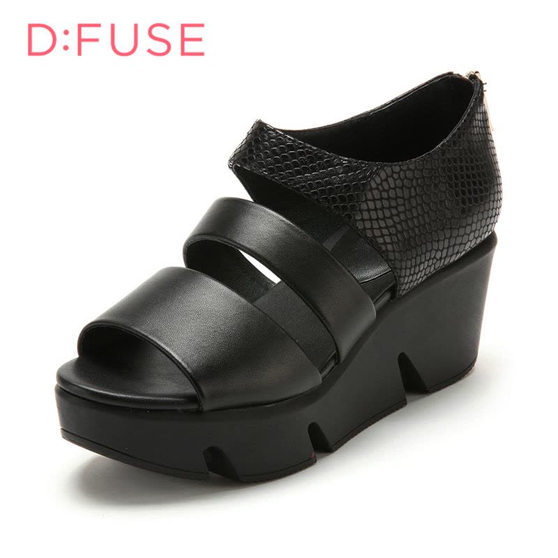 迪芙斯D:FUSE春专柜同款羊皮露趾百搭学生坡跟凉鞋女DF51111027图片
