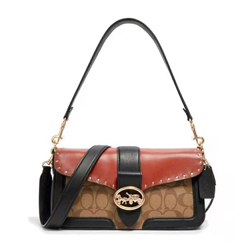 coachjade通勤肩背包马车标织物拼皮f5605视频