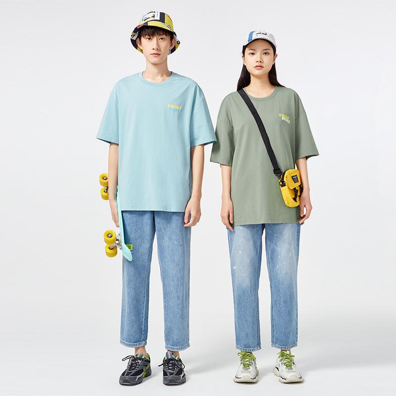 A21夏季2021新款男装休闲上衣情侣款凉感T恤宽松圆领男潮牌女短袖