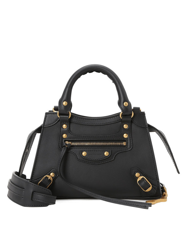 巴黎世家BALENCIAGA NEO CLASSIC机车包迷你 梯形鳄鱼纹638524金扣 女士手提单肩斜挎包