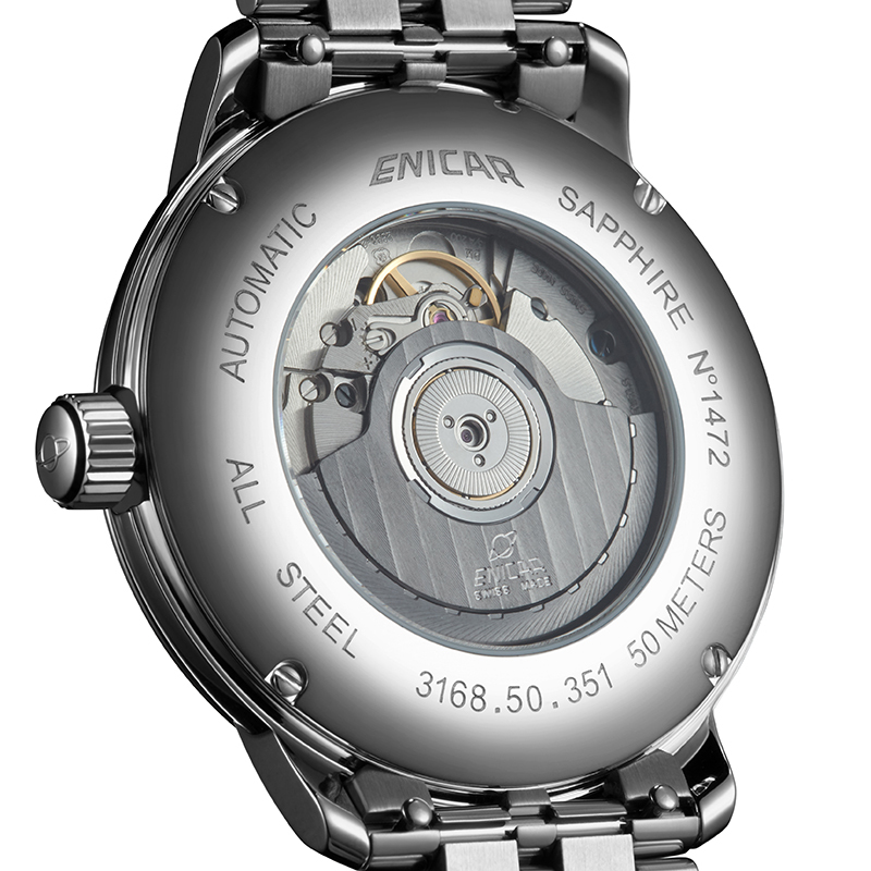 英纳格enicar经典系列时尚简约休闲商务钢带自动机械男士手表