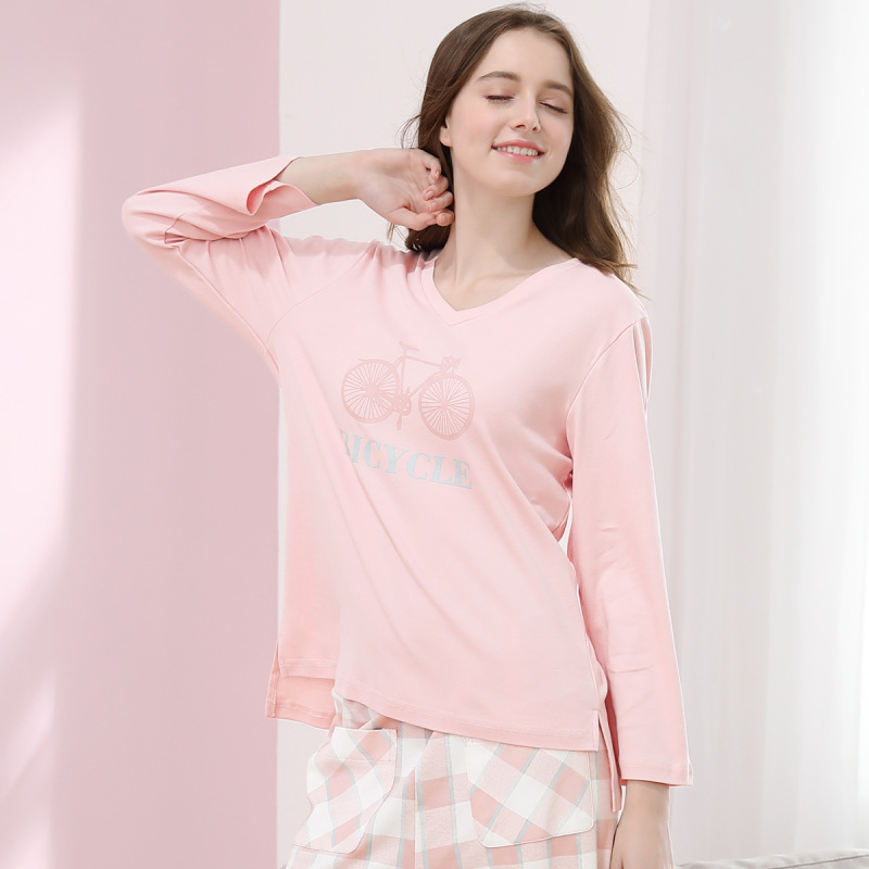 红豆居家(hodohome)女士睡衣/家居服 居家全棉时尚卡通印花舒适v领