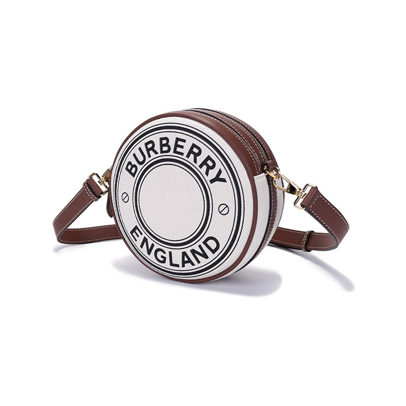 巴宝莉burberry女款织物配皮圆形louise路易丝包单肩斜挎包腰包圆饼包