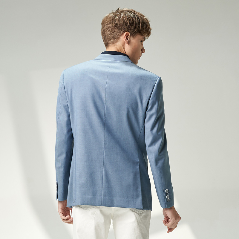 依文新款西服套装上装简约浅色平驳领西装男休闲修身帅气ea580062