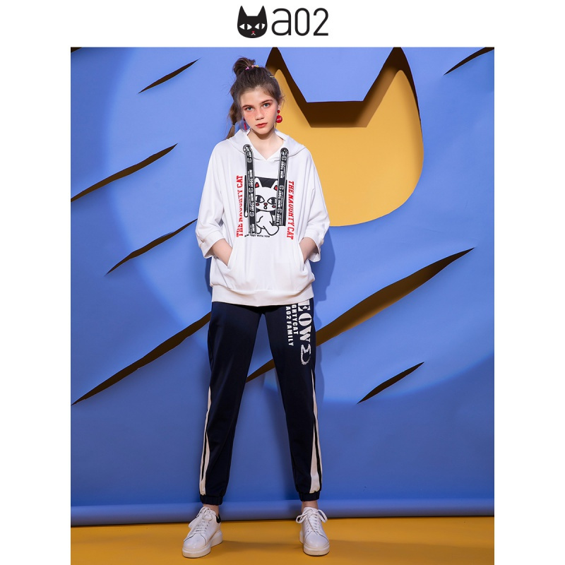 a02新款时尚撞色印花抽绳松紧腰裤子束脚休闲裤女DTU5A1341PN