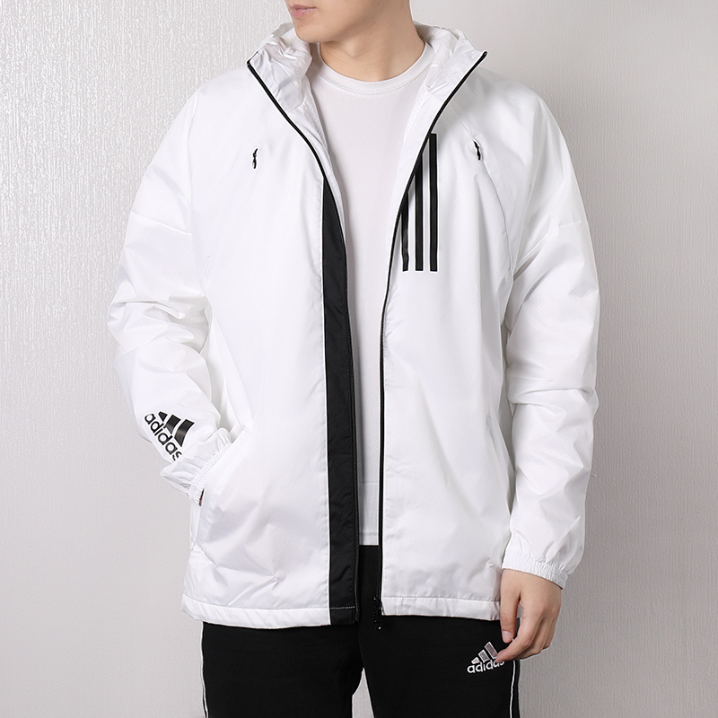 adidas阿迪达斯男运动外套休闲连帽防风夹克dz0054视频