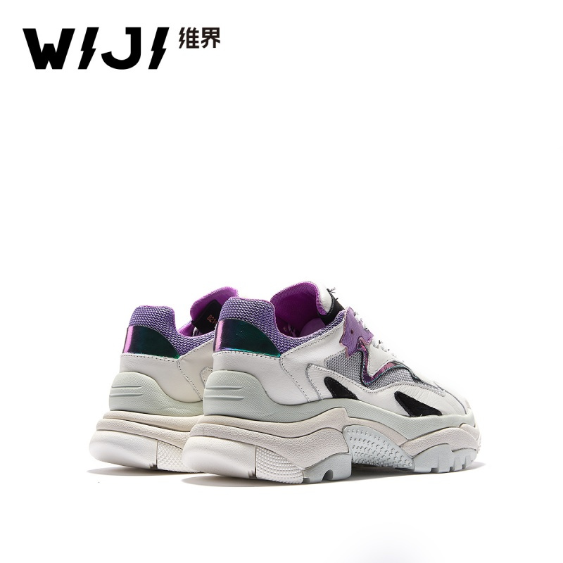 WIJI秋冬新款维界休闲运动网面拼色运动鞋厚底系带圆头低帮鞋ins