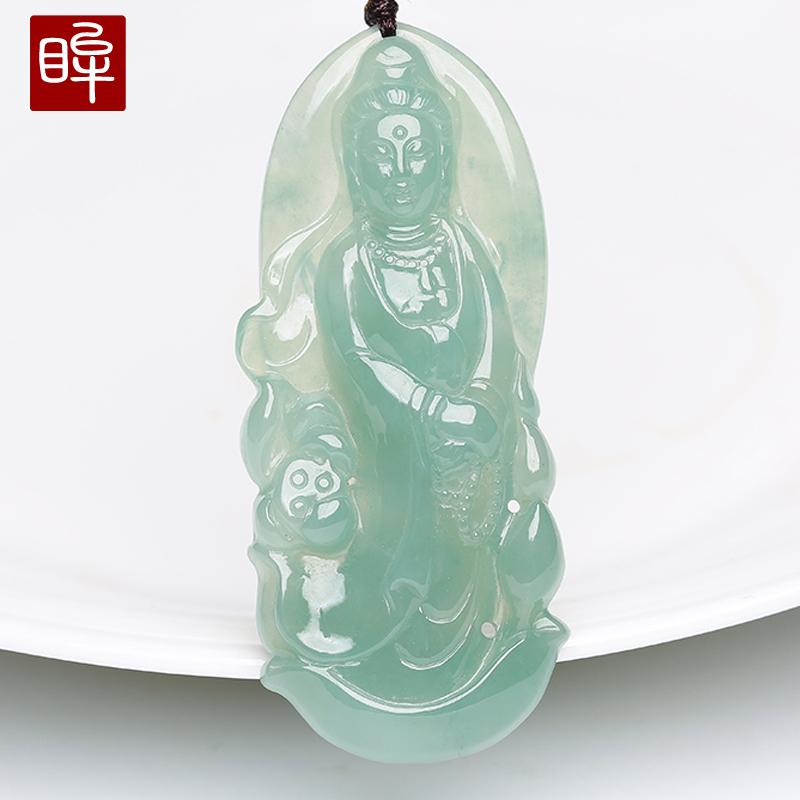 印象眸 翡翠观音吊坠男款 A货飘绿挂件配饰 附证书