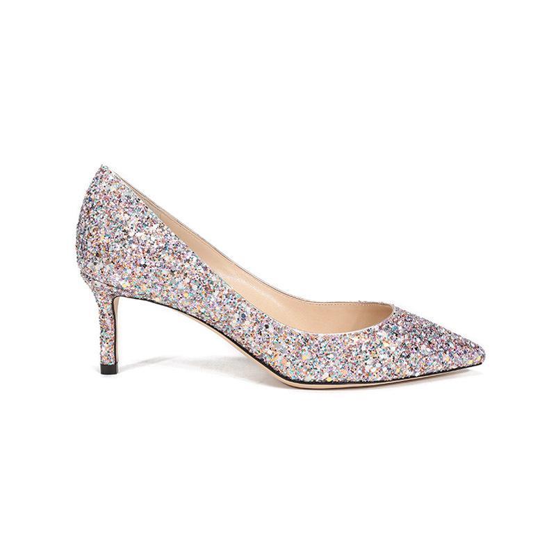 JIMMY CHOO 周仰杰女士 夜光闪光面料尖头高跟鞋 ROMY 60 LND 202