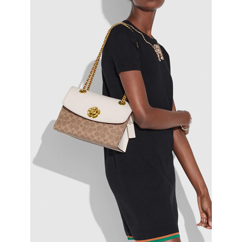 预售2周发货蔻驰(coach)山茶花parker女士单肩斜挎包 白色 30585-b4ha