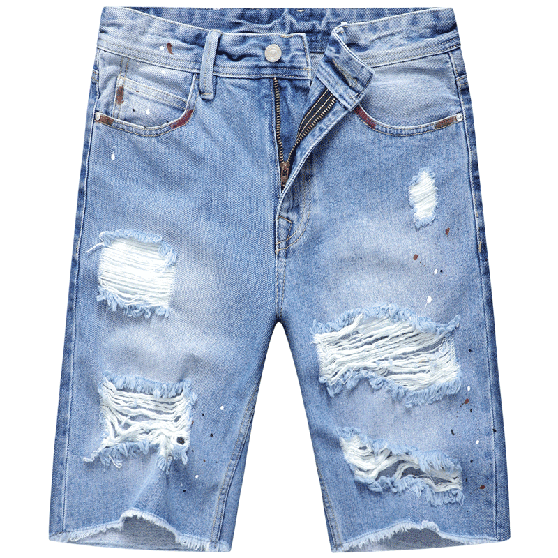 马克华菲牛仔短裤男五分裤2019潮韩版破洞男士纯棉潮流夏季修身休闲裤图片