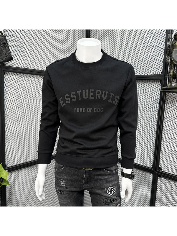 修身字母卫衣男秋冬新款印花字母修身长袖套头潮流in帅气加绒圆领