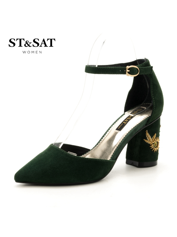 St&Sat/星期六春秋季商场同款羊反绒一字带女单鞋SS73114280