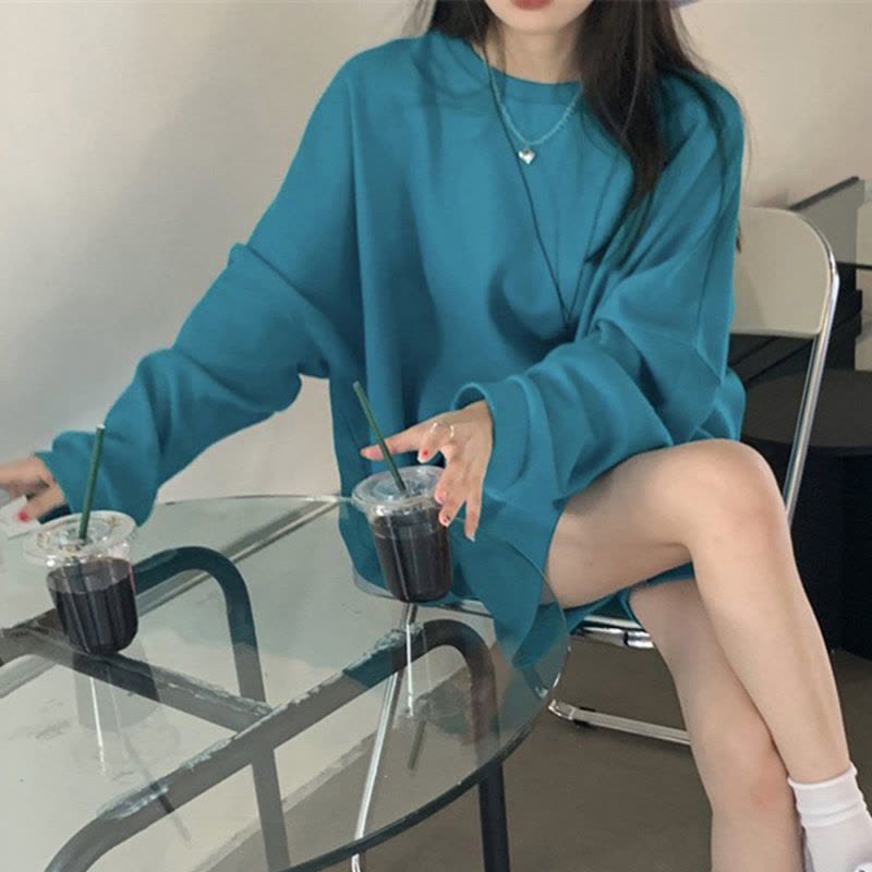 米尼绒棉质卫衣女秋装新款韩版纯色无帽薄款外套ins潮宽松上衣服图片