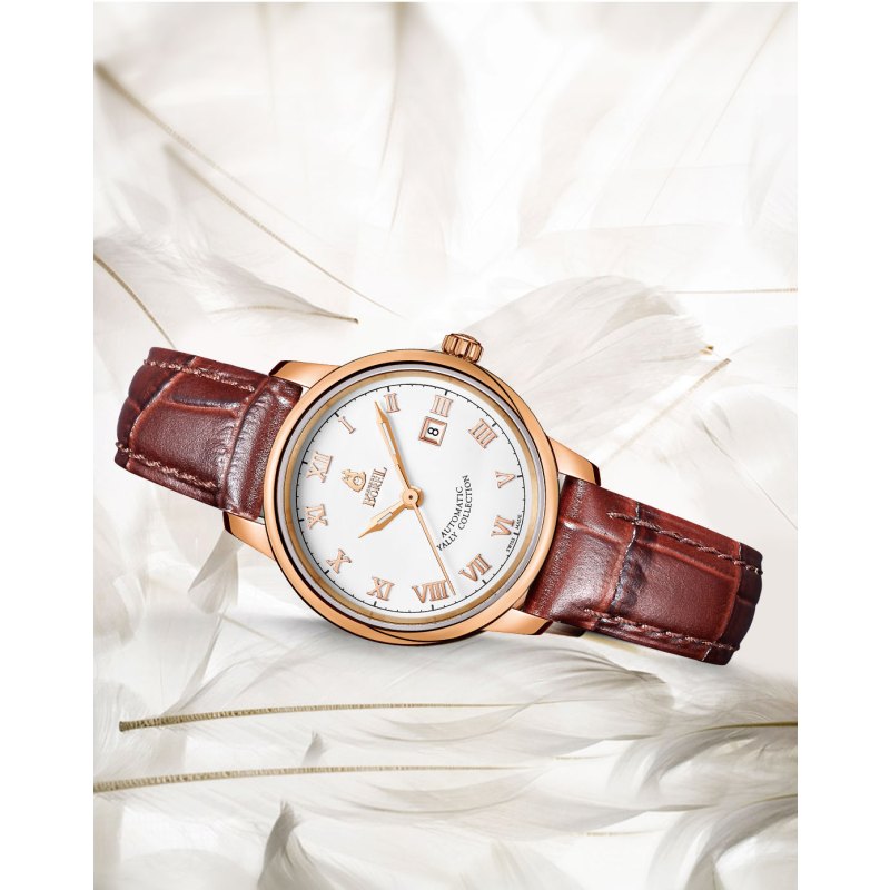 瑞士依波路ernestborel雅丽系列经典罗马时符自动机械皮带女士手表