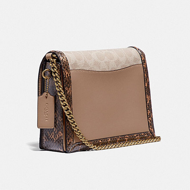 coach蔻驰奢侈品2020新款女士专柜款涂层帆布蛇皮手提单肩斜挎包小号