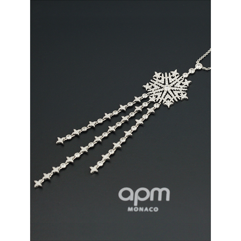 【apm MONACO】几何艺术HARMONIE吊坠雪花锁骨链女士毛衣颈链个性S925银项链镶钻高贵宴会饰品