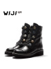 WIJI秋冬季新款时尚加绒马丁靴休闲英伦复古中筒女靴子个性绑带潮