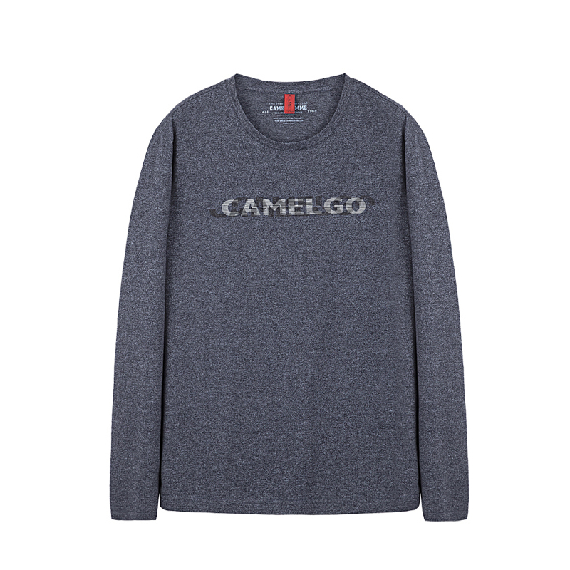 CAMEL骆驼男装 2018春季新款青年印花长袖t恤男士纯色圆领打底衫上衣服