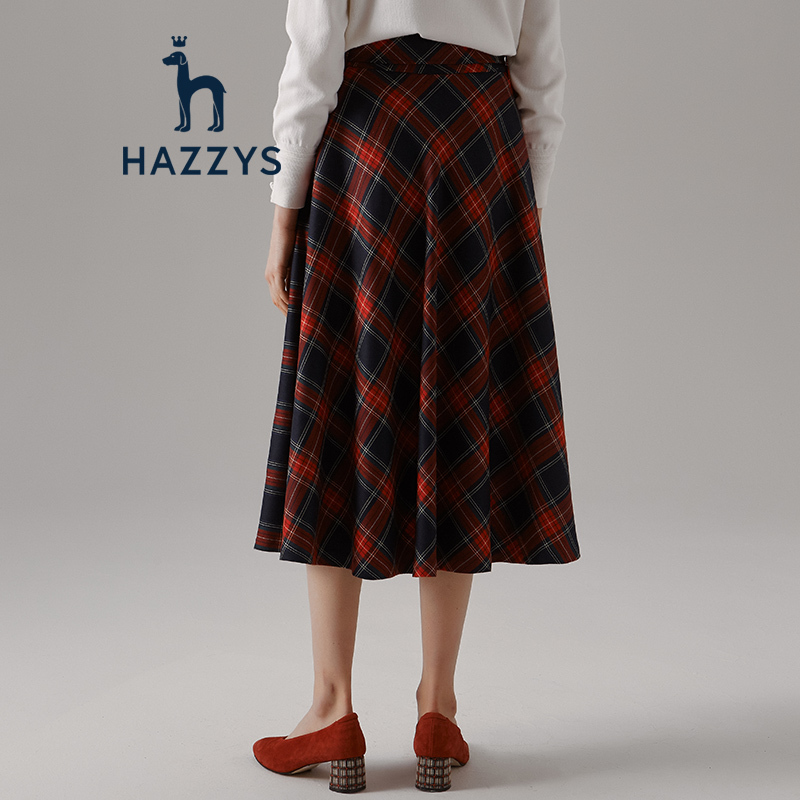 【邓莎明星同款】哈吉斯HAZZYS 秋季复古撞色拼接女士半身裙 藏青色NV