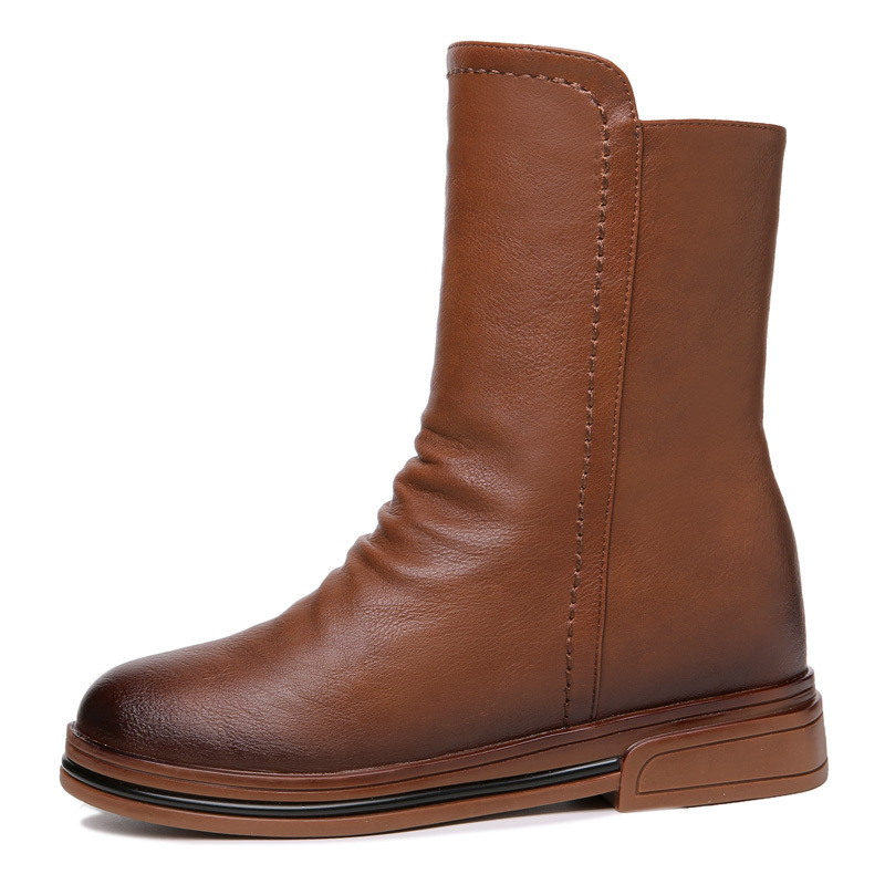 莱卡金顿中筒靴女平底小跟鞋秋款靴子秋季女鞋短靴秋靴薄冬季鞋子6525