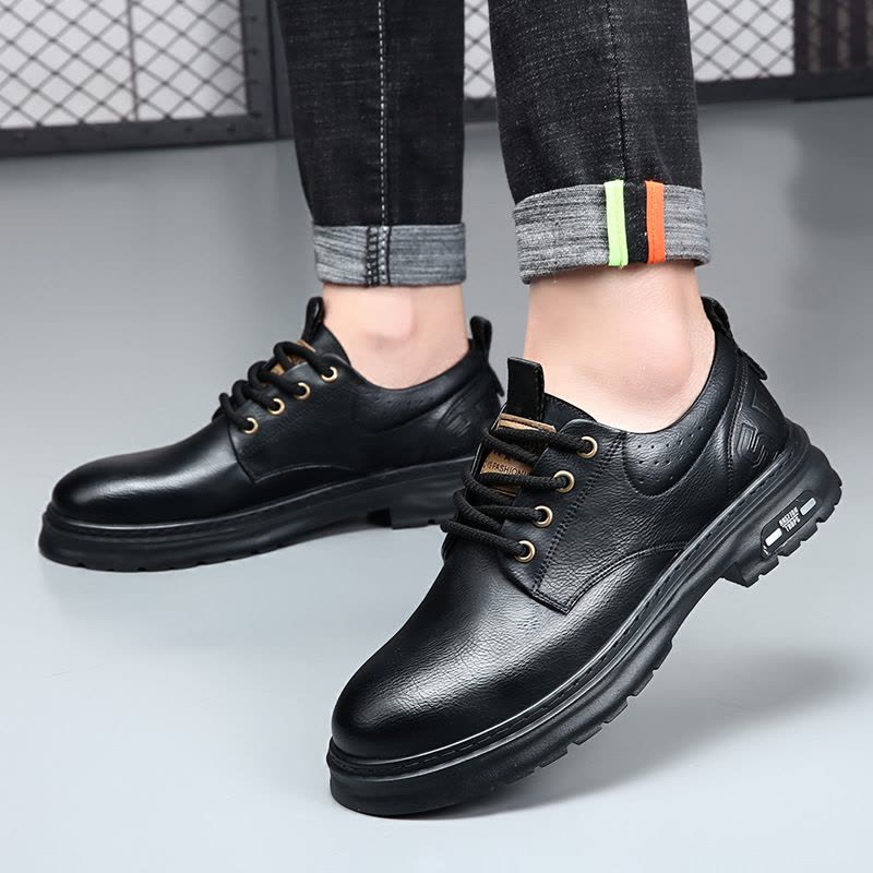 春夏新款男鞋真皮英伦复古大头皮鞋男款商务休闲低帮马丁靴图片