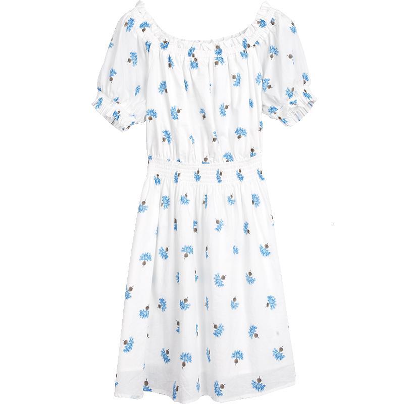 拉夏贝尔中长款连衣裙女夏2019新款韩版宽松短袖小碎花学生圆领收腰