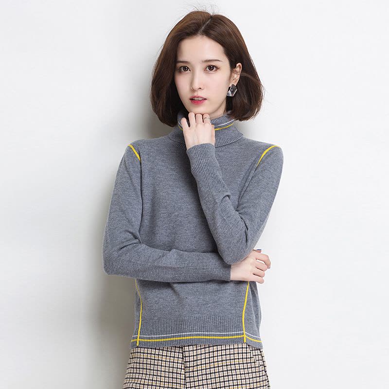 yaloo/雅鹿女装羊毛衫女高领套头针织衫新款双翻领修身打底毛衣x图片