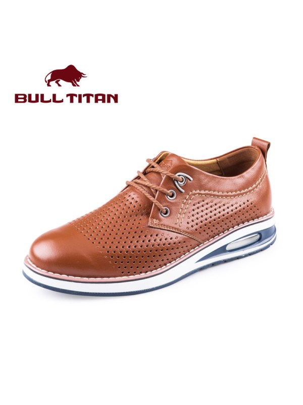 公牛巨人冲孔透气皮鞋增高男鞋男士头层牛皮日常休闲鞋气垫鞋真皮
