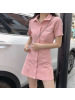 纯欲风韩系Polo领连衣裙女装夏季新款设计感收腰a字T恤裙短裙