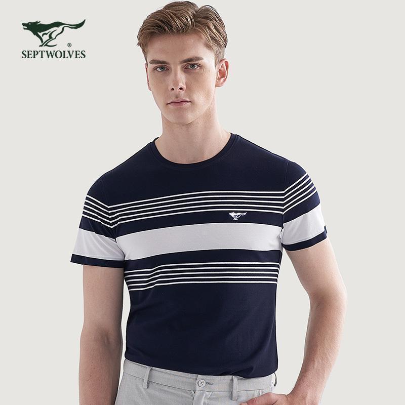 七匹狼圆领短袖t恤2019夏季男士青年日常商务休闲舒适短t恤