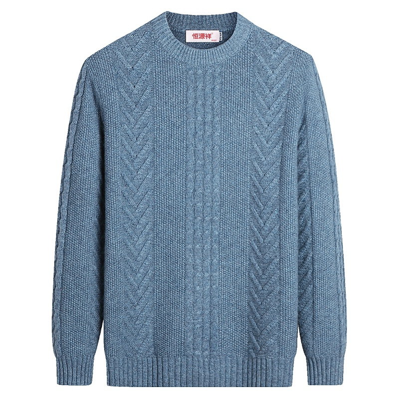 恒源祥羊绒衫男士立体提花圆领针织衫秋冬纯羊绒时尚保暖休闲毛衣