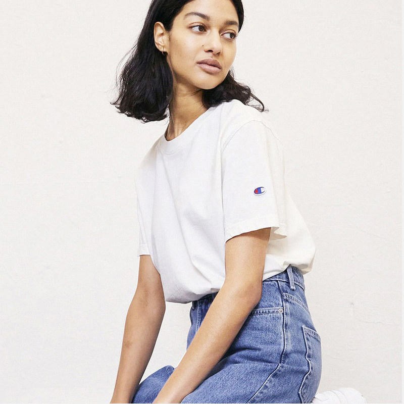 Champion 冠军美版男女明星同款袖口logo短袖T恤休闲情侣装 白色 T425-1