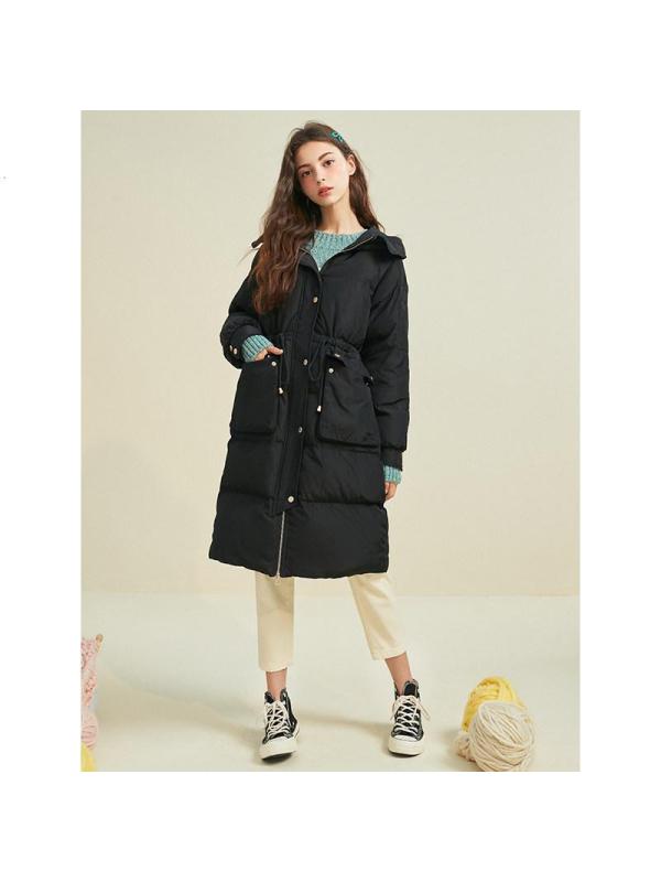 【专柜同款】拉贝缇粉色羽绒服女拉夏贝尔2019冬季新款黑色时尚中长款