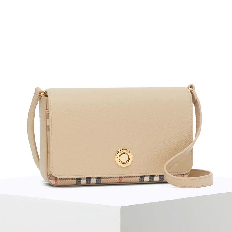 预售BURBERRY Vintage 格纹拼皮革斜背包 小号图片
