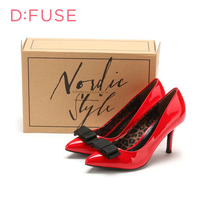 迪芙斯D:FUSE春季漆面牛皮高跟鞋增高蝴蝶结女士DF53113067图片