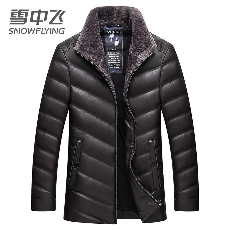 雪中飞羽绒服男短款2019新款中年男士加绒外套帅气爸爸装加厚