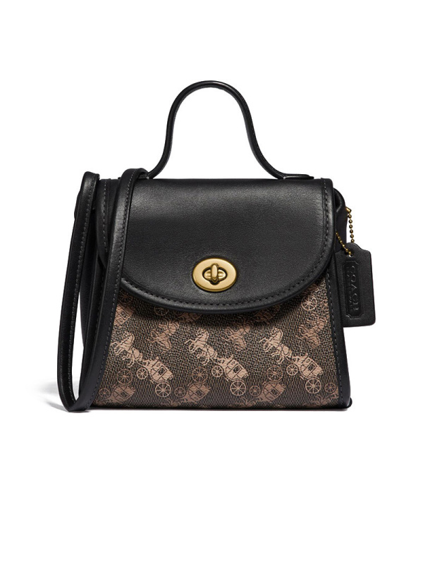 COACH/蔻驰 马车印花 旋转扣 手提单肩包 3002 牛皮革\PVC 深蓝色拼色