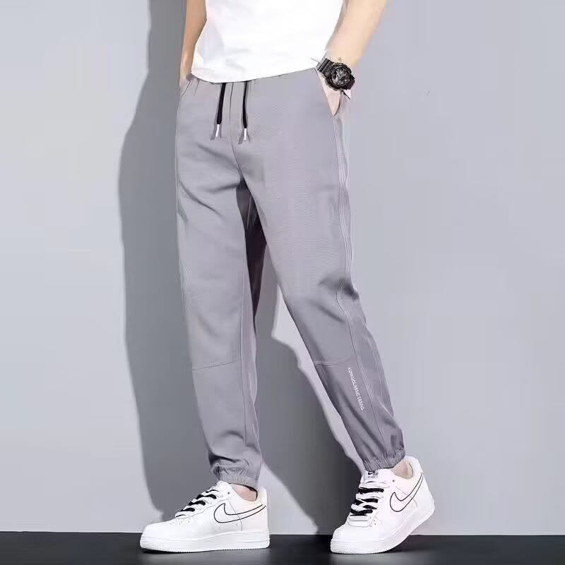 冰丝垂感美式条纹休闲裤男潮流束脚宽松大码长裤图片