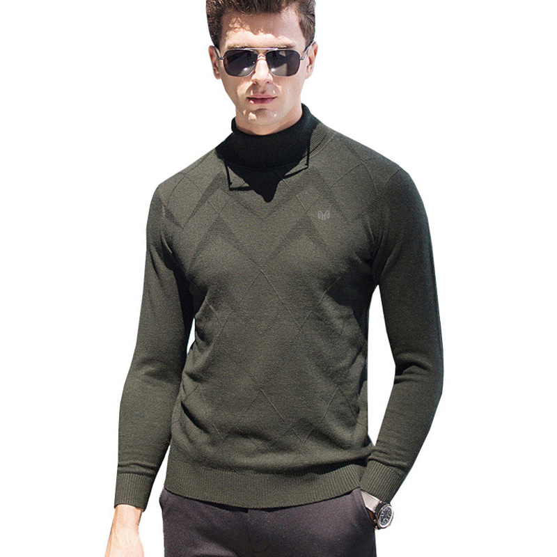 恒源祥100纯羊毛衫秋冬男士半高圆领针织纯色打底衫