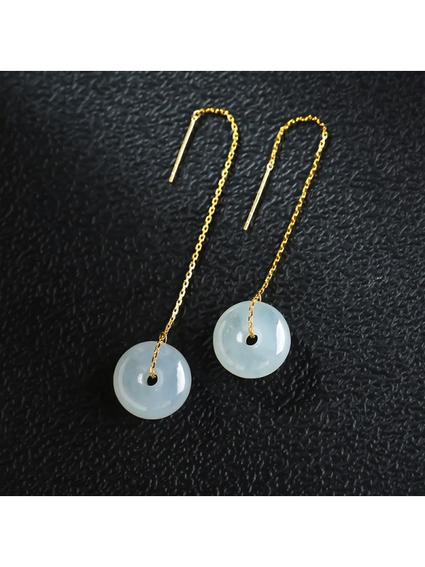 印象眸18k金镶翡翠耳线金镶小平安扣女款玉石耳饰送证书