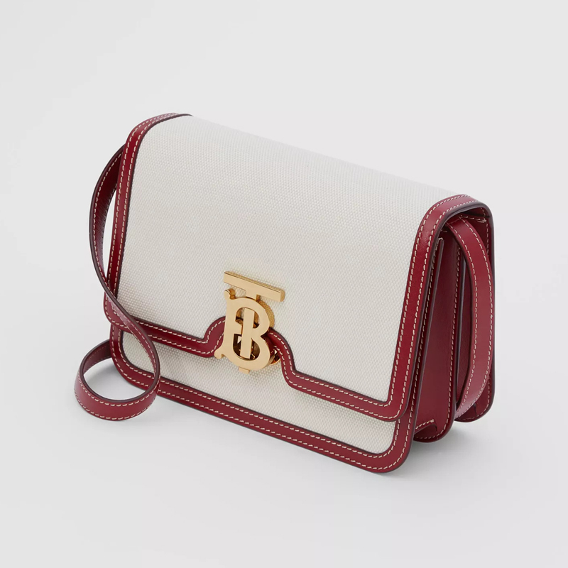 预售4周左右发货burberry博柏利tb专属标识双色帆布拼皮革锁扣包小号