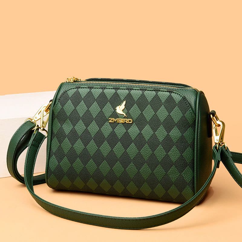 包包女包新款2026斜挎包女单肩包女时尚菱格印花小方包女图片