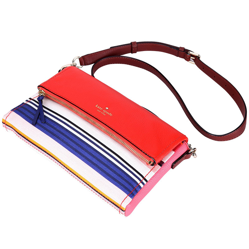 katespade凯特丝蓓0女款彩条拼色织物配皮单肩斜挎包pxru7548976