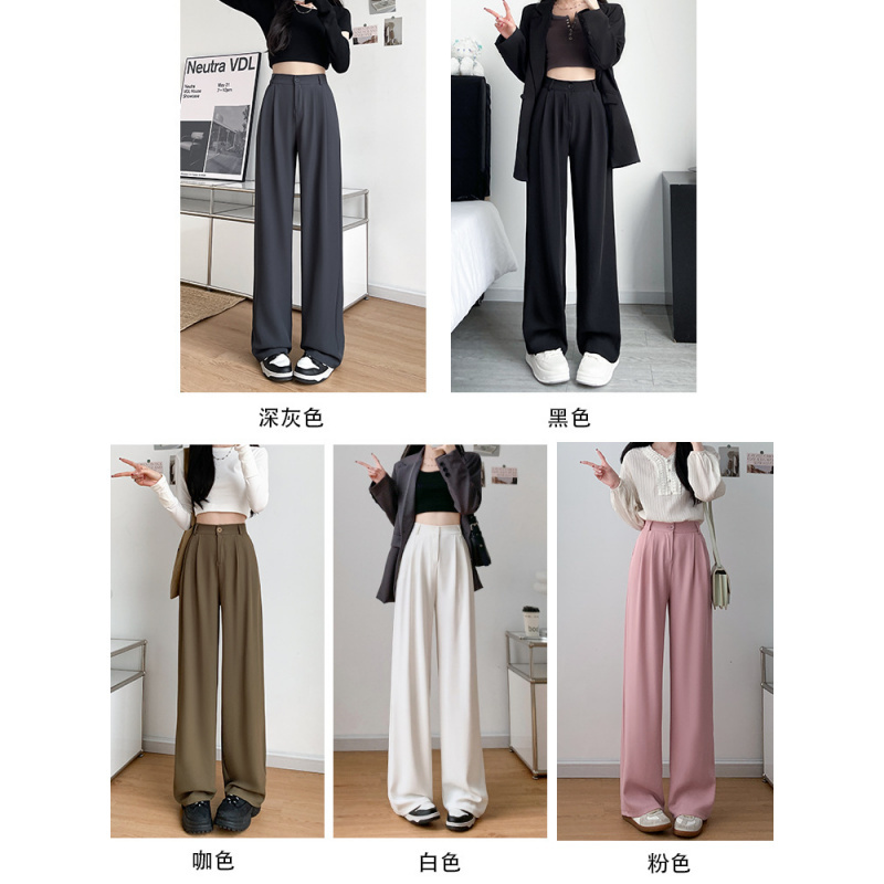 灰色西装裤女夏季薄款2025新款高级感垂感直筒宽松冰丝雪纺阔腿裤