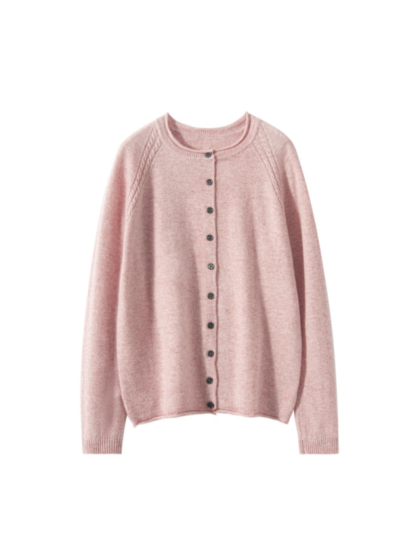 圆领羊绒衫秋冬新款女士卷边针织开衫韩系风宽松显瘦保暖外套