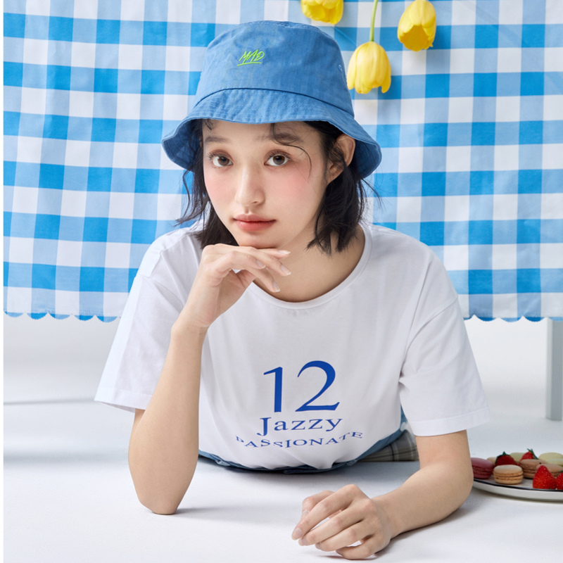 【满198减100预估价：21】森马夏季新款短袖T恤女落肩袖印花上衣潮流紫色上衣女设计感