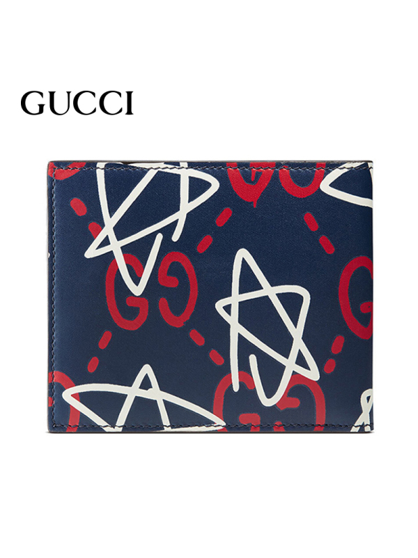 GUCCI 古驰钱包 奢侈品钱夹卡包男女同款牛皮蜜蜂双G压纹钱夹古奇 蓝色 448463DS1AT4179