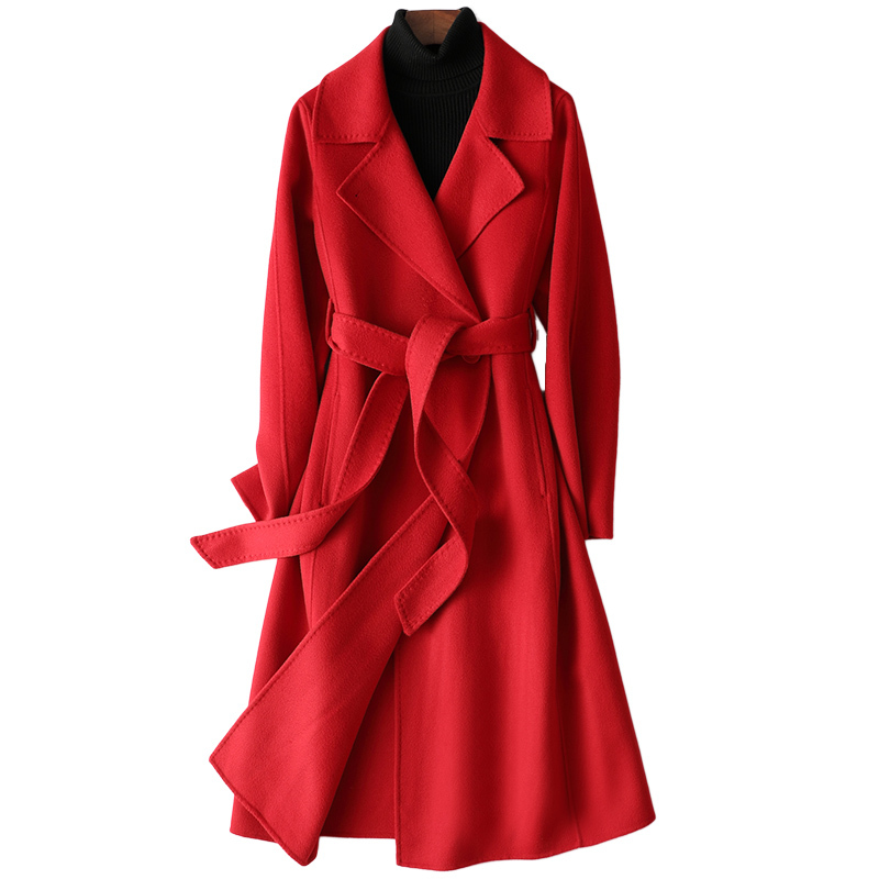 憨厚皇后2021春秋新款全羊毛双面毛呢外套女呢子大衣修身长款