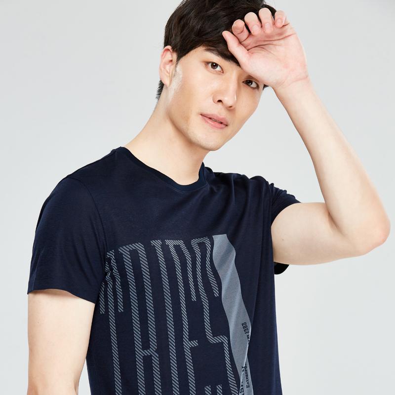 才子男装tries圆领短袖t恤男夏季新款修身简约潮流字母休闲打底体恤衫